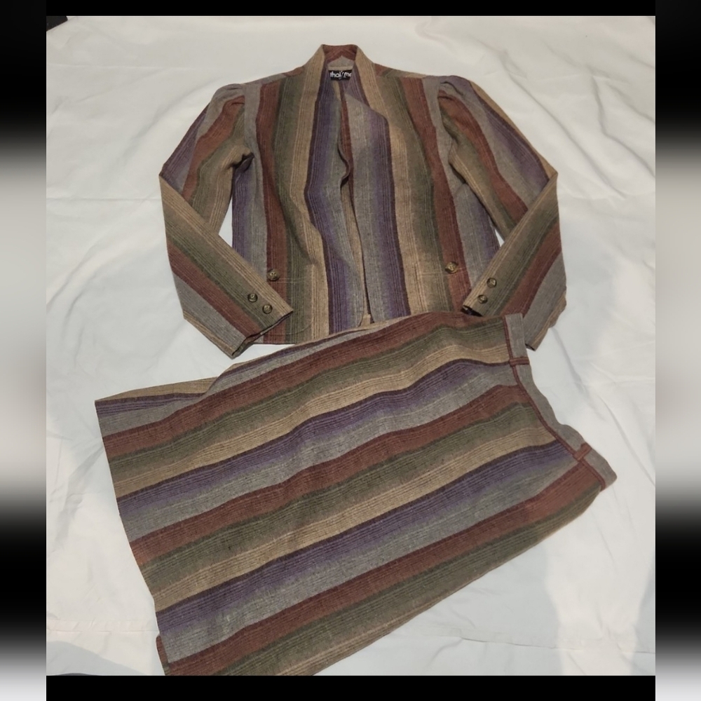Thats me Women's size 5 brown striped vintage skirt suit #U05